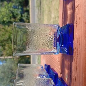 1 Cobalt Blue Square Pedestal Italian liquor glasse.